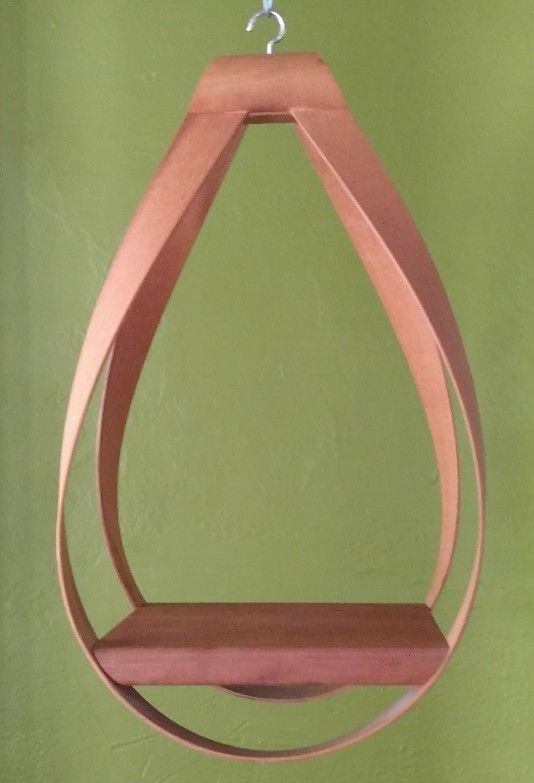 VTG Mid Century Modern Hanging Brass Bentwood Plant Hanger Holder Shelf Wood MCM