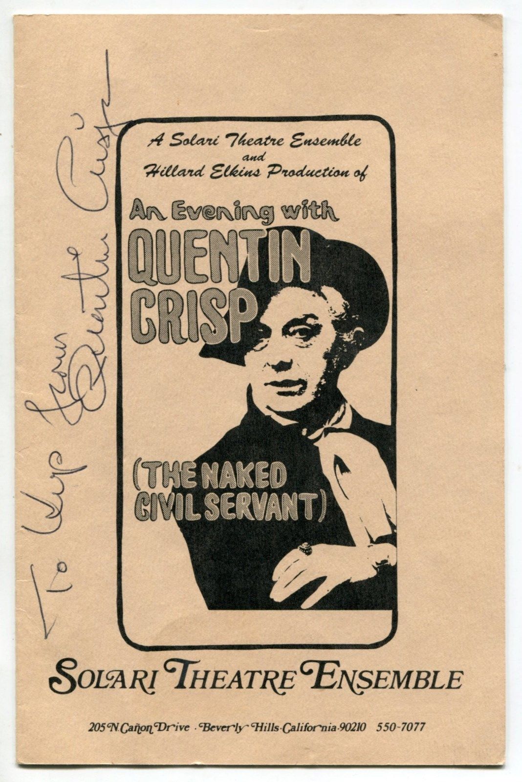 Vintage Stage Program: "An Evening With Quentin Crisp" - Signed By Crisp