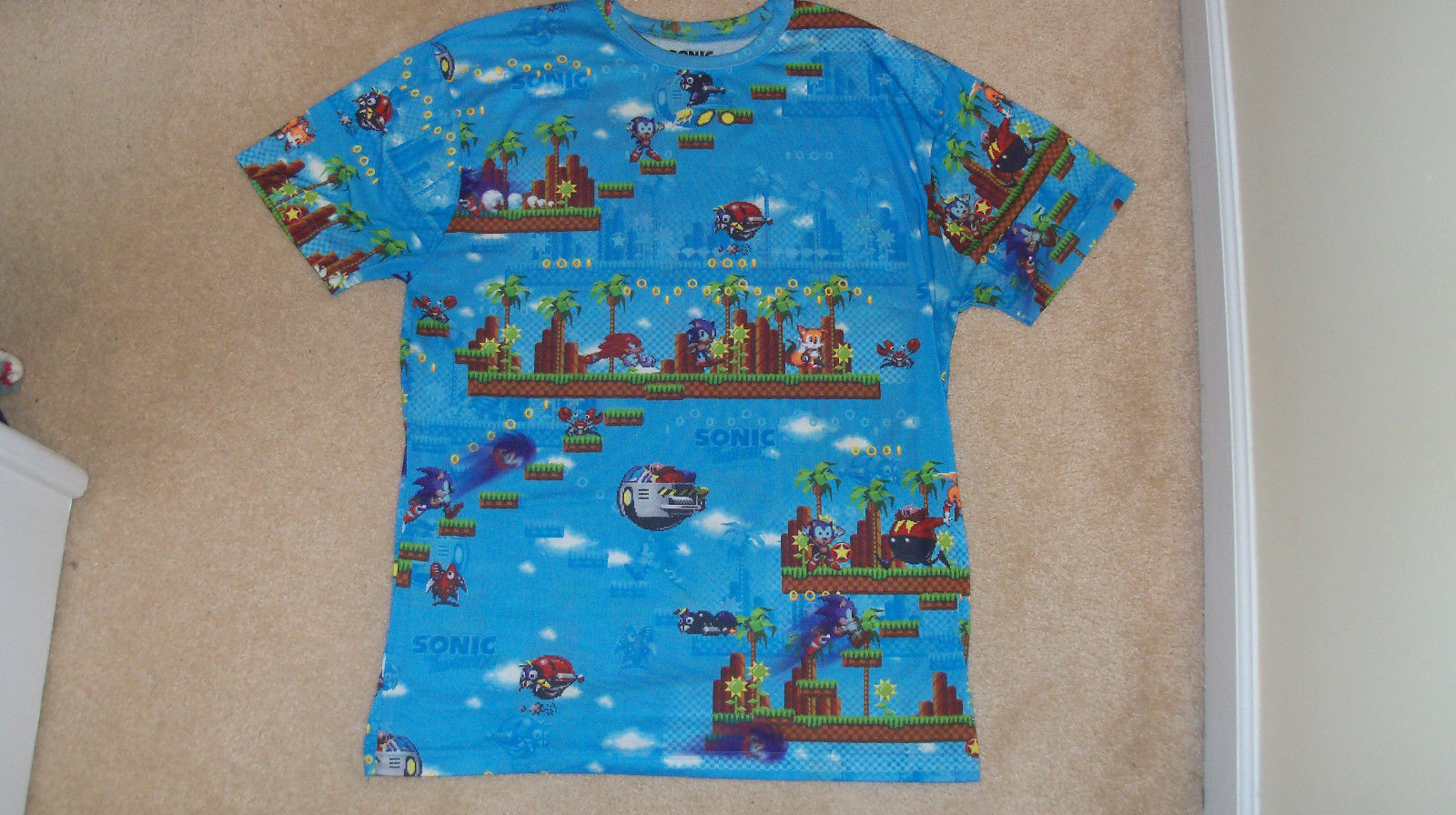 SEGA All Over Graphics SONIC THE HEDGEHOG  T-Shirt Video Game LARGE Nintendo