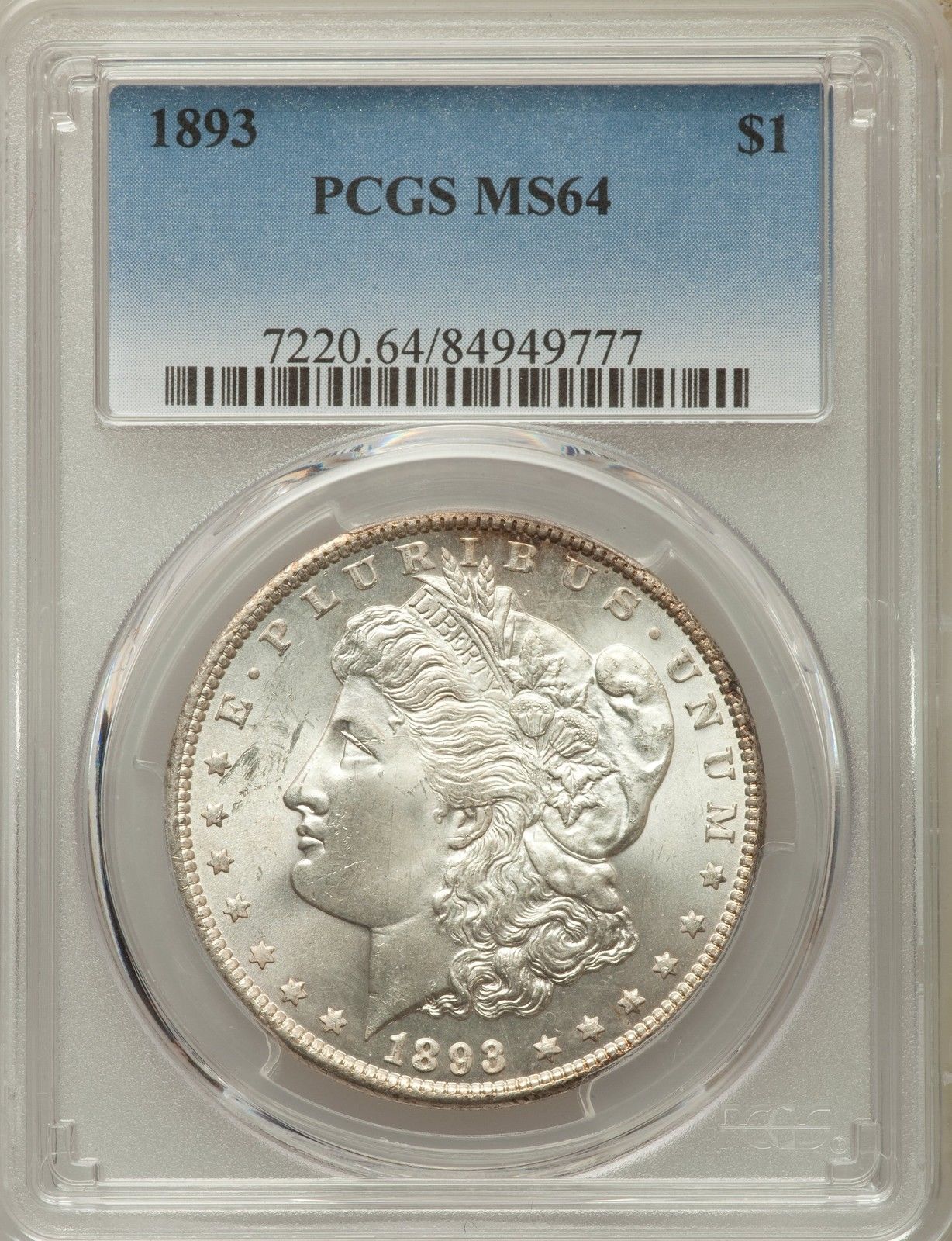 1893 US Morgan Silver Dollar $1 - PCGS MS64