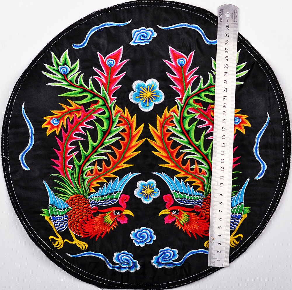 12" FINISHED CHINESE VINTAGE PHOENIX COUPLE QUILT FABRIC EMBROIDERY PATCH PANEL