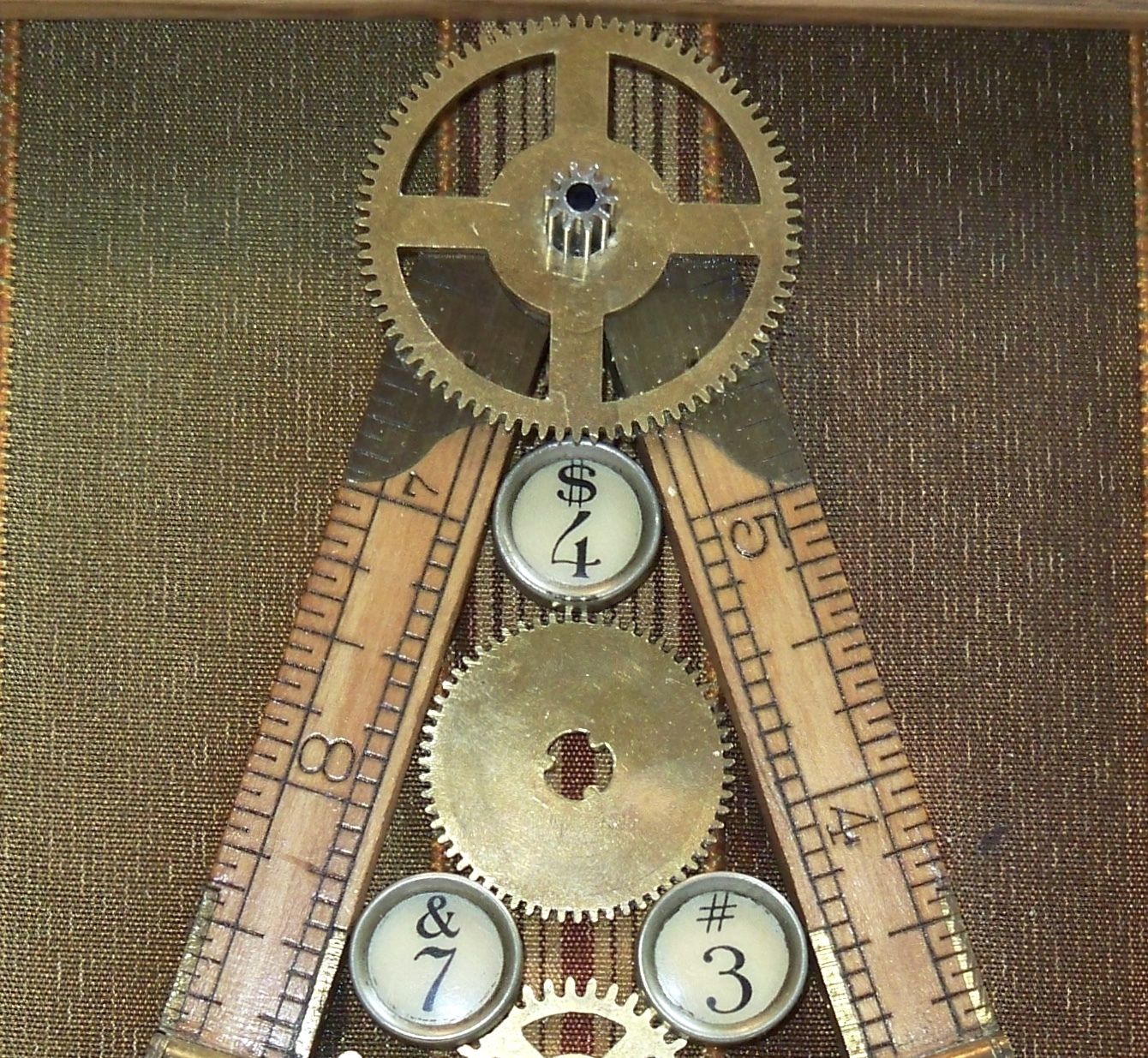 Unique Framed Assemblage Art - Typewriter Keys, Ruler, Door Keys, Clock Parts