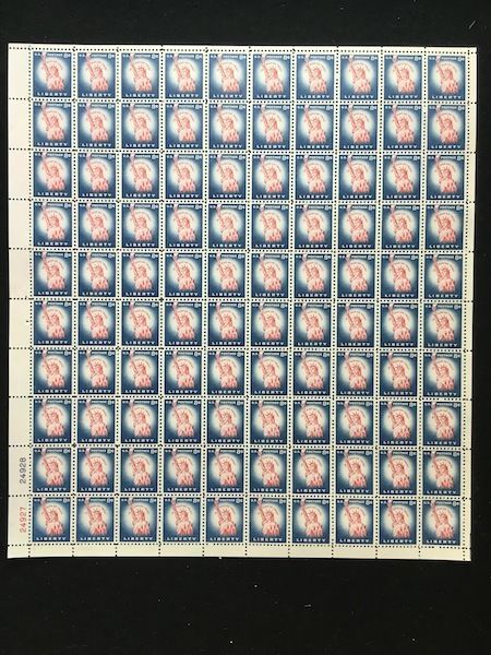 U.S: #1041B 8¢ STATUE OF LIBERTY MINT SHEET/100 NH OG