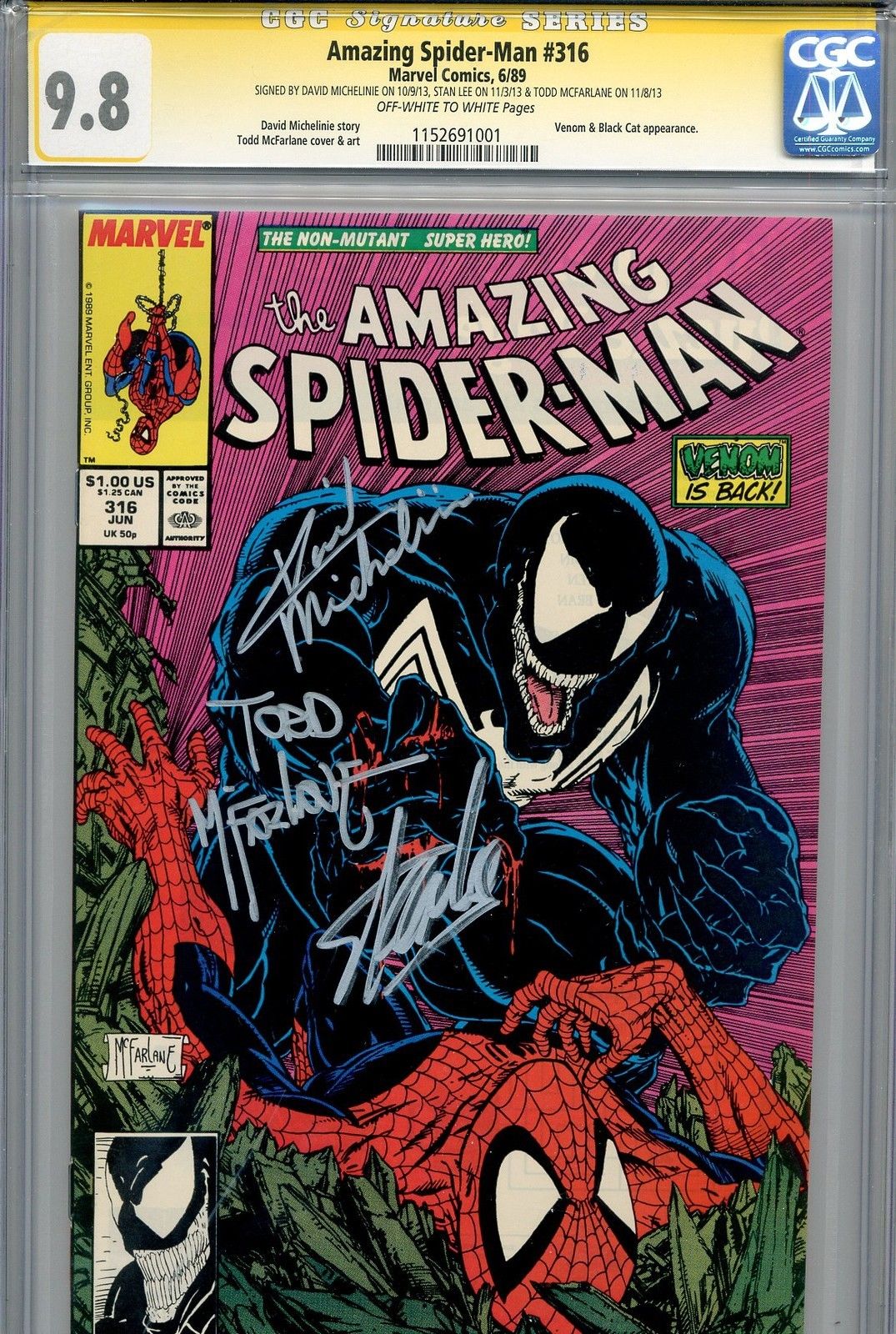 Amazing Spider-Man 316 CGC 9.8 SS Venom Todd McFarlane Stan Lee Michelinie 300