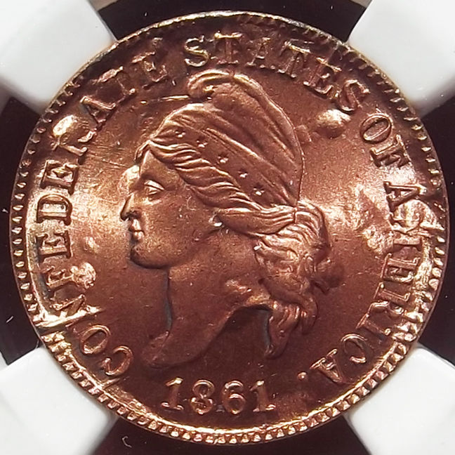 Bashlow Restrike 1861 Confederate Cent in Copper, MS68 NGC, CSA Civil War Token