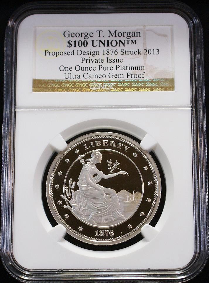 2013 1 oz Proof Platinum George T. Morgan $100 Union Priv Issue NGC UC Gem Proof