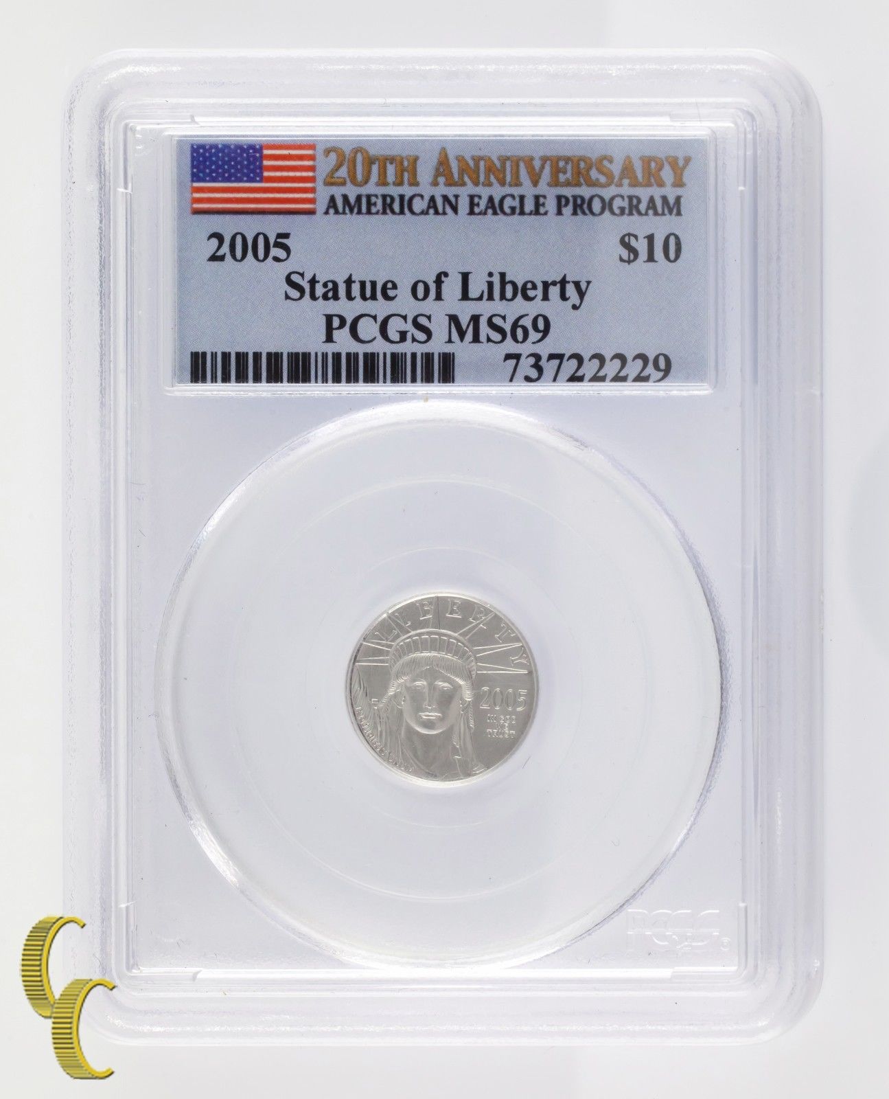 2005 Platinum 1/10 oz. 20th Anniversary Statue of Liberty PCGS Graded MS69