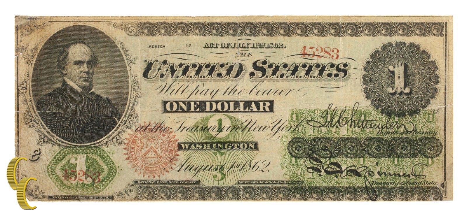 Series 1862 $1 US Legal Tender Large Size Note (Fine, F Condition)