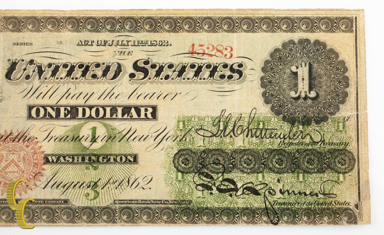 Series 1862 $1 US Legal Tender Large Size Note (Fine, F Condition)