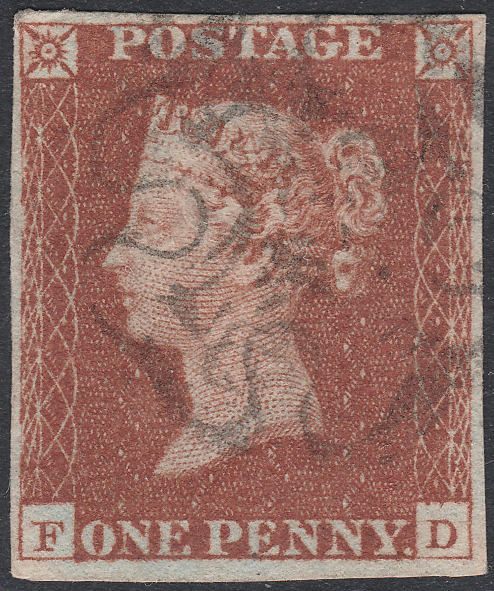 1841 SG8 1d RED BROWN PLATE 28 FINE USED 4 MARGINS (FD)