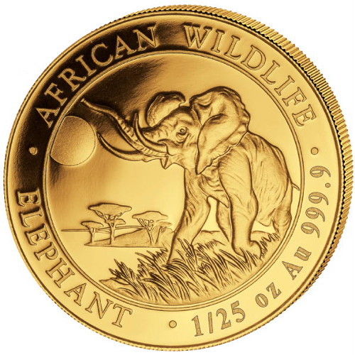 2016 Somalia 1/25 oz Gold African Elephant Coin - 9999 Pure - in Capsule