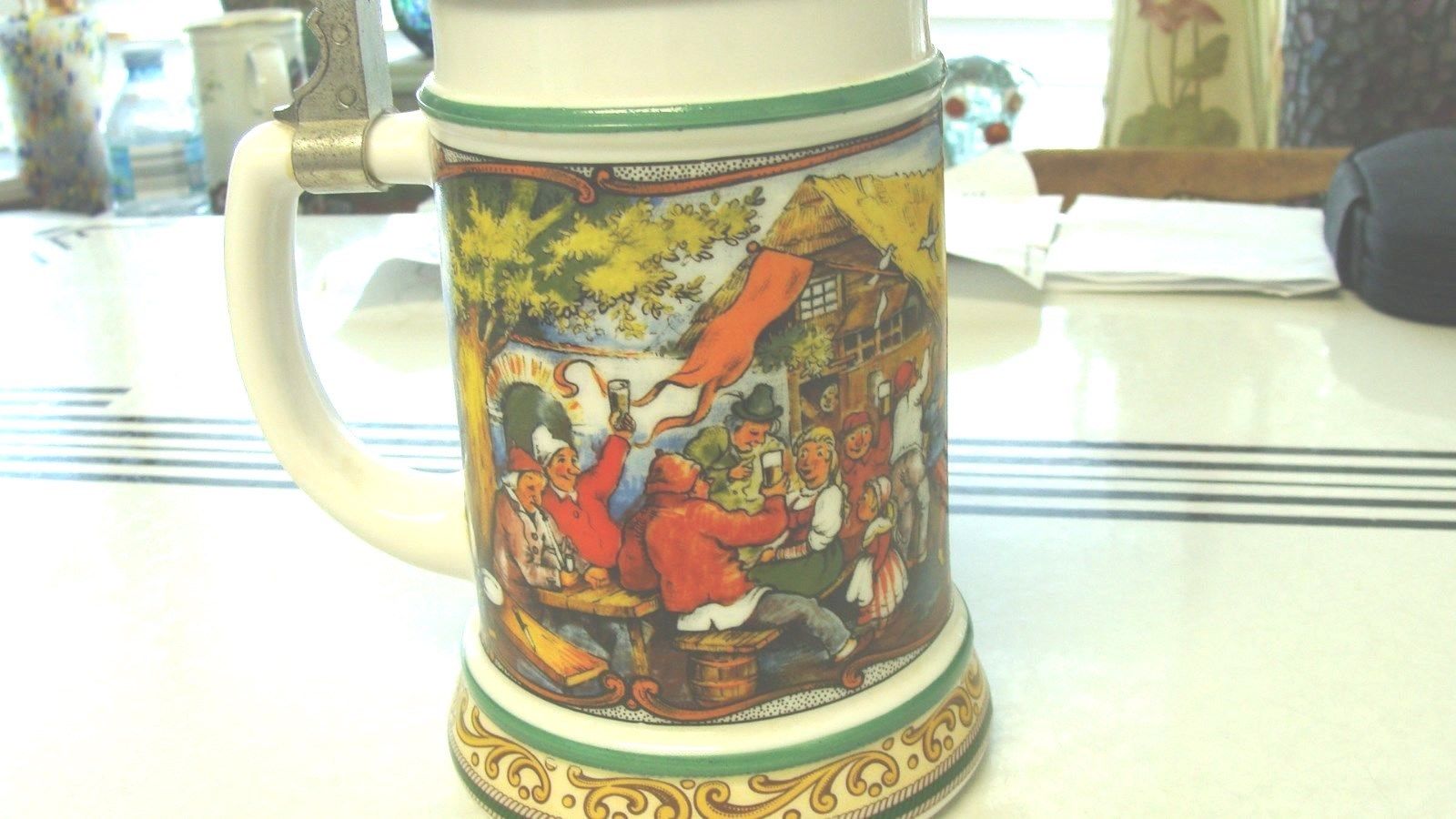 Vintage German Original BMF Bierseidel Milk Glass Beer Stein