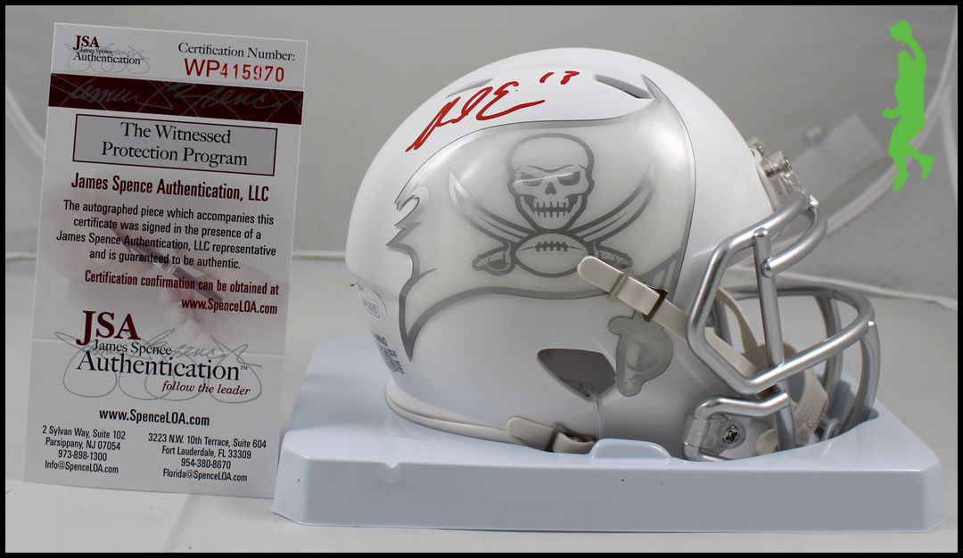 MIKE EVANS AUTOGRAPHED SIGNED  BUCCANEERS BUCS ICE FOOTBALL MINI HELMET JSA COA