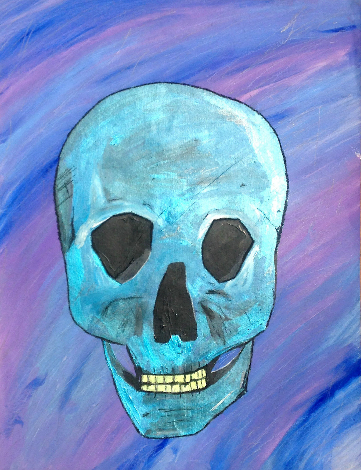 Skull Blue Acrylic Modern Painting 22x28 Original by Anthony Saldivar