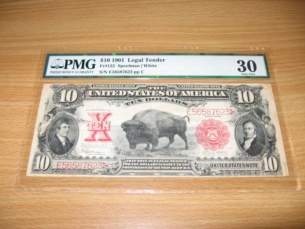 1901 $10 Ten Dollar Bison Note - PMG 30 Very Fine Fr #122