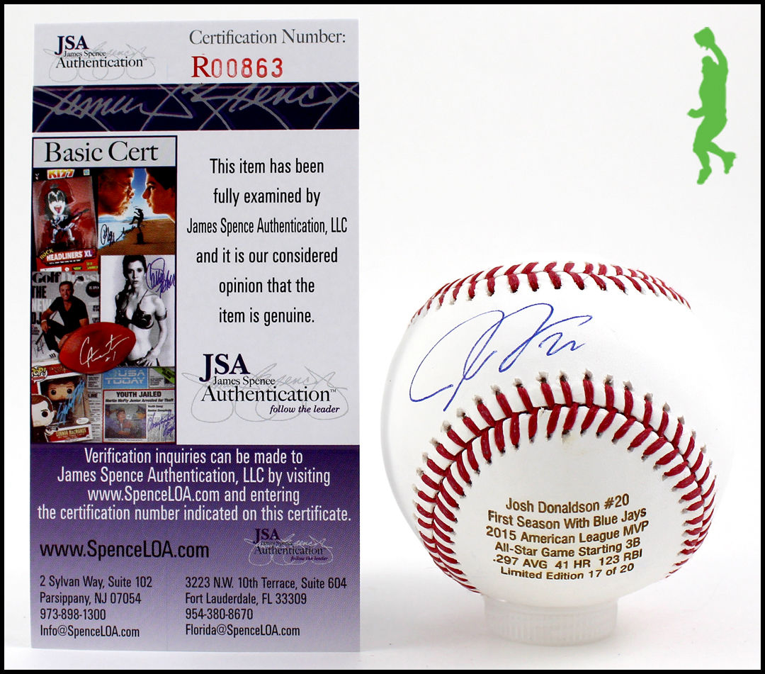 JOSH DONALDSON AUTOGRAPHED SIGNED 2015 AL MVP BASEBALL BALL BLUE JAYS JSA COA