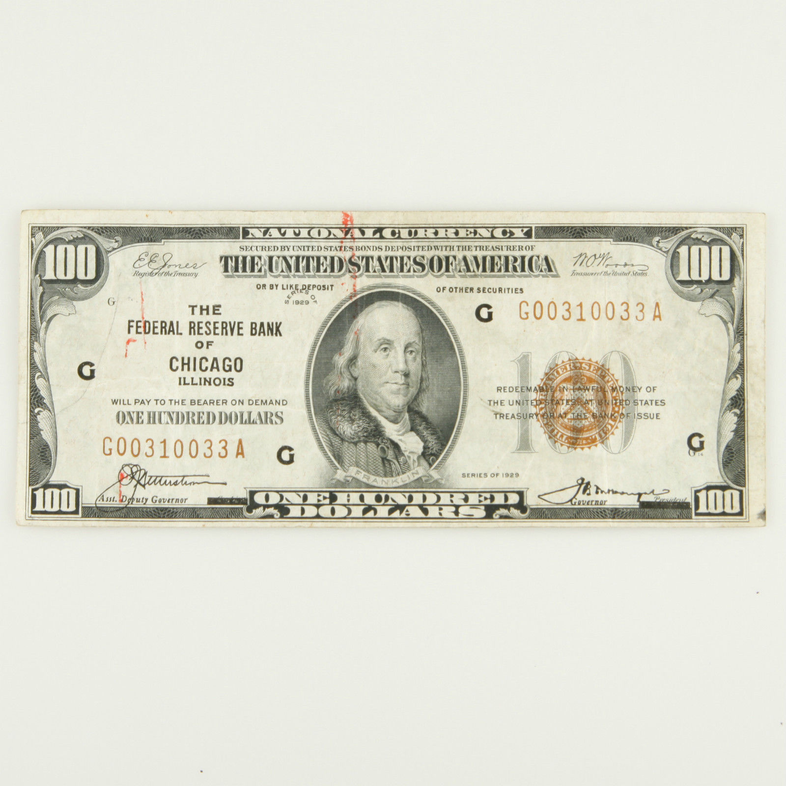 1929 $100 BILL NATIONAL CURRENCY FEDERAL RESERVE BANK OF CHICAGO