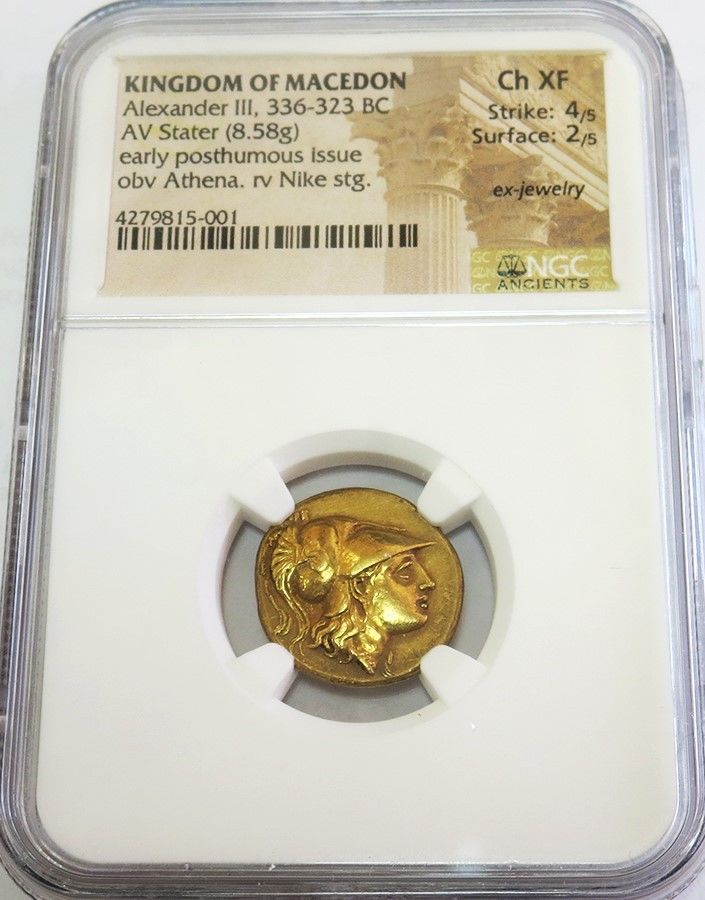 336- 323 BC GOLD MACEDON STATER ALEXANDER III POSTHUMOUS ISSUE NGC CHOICE XF