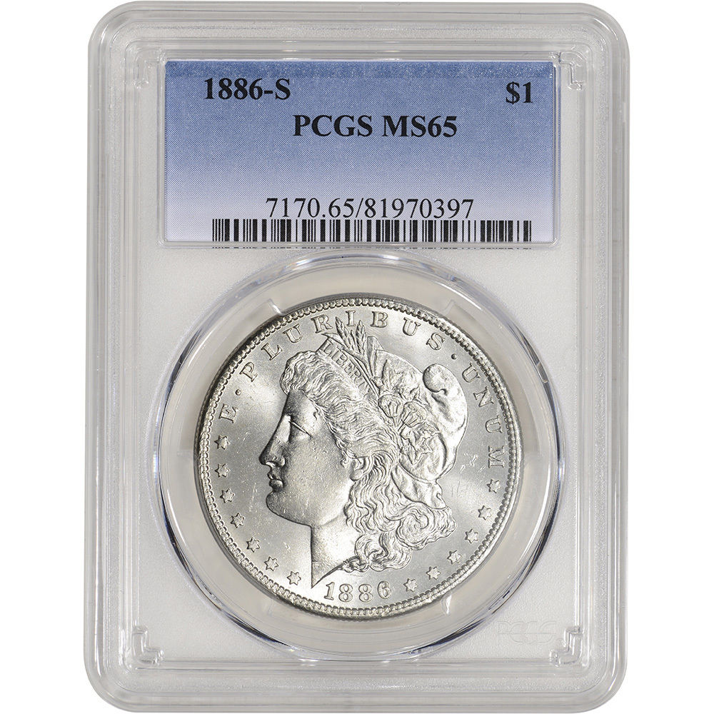 1886-S US Morgan Silver Dollar $1 - PCGS MS65