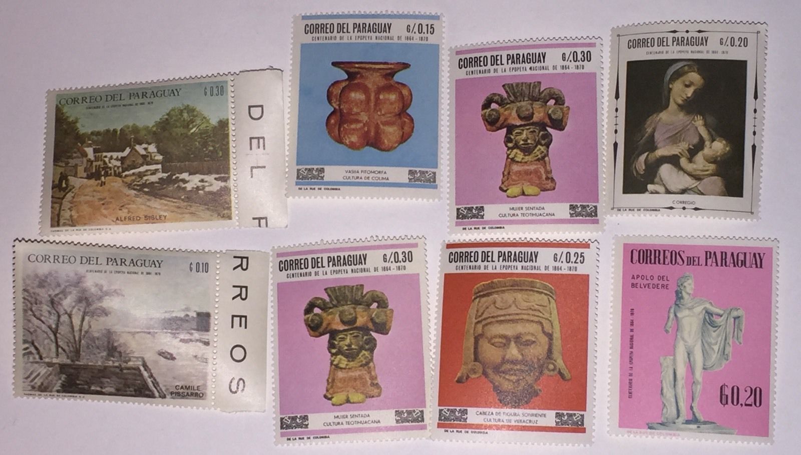 Topical Fine Art Stamp Lot Paraguay Six Large Pictorial OG and LHR