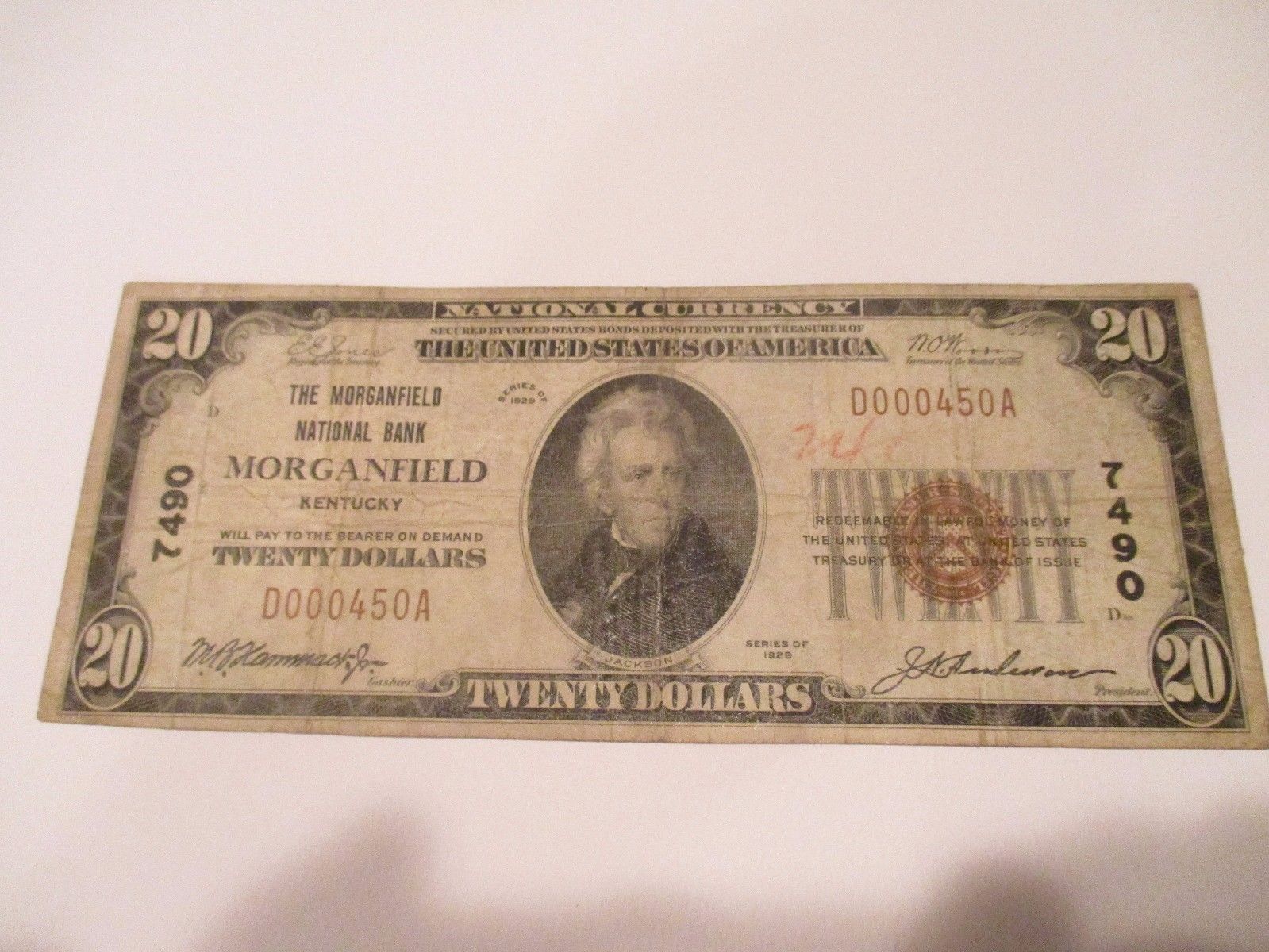 1929 - $20 The Morganfield National Bank of Morganfield, Kentucky – Rare