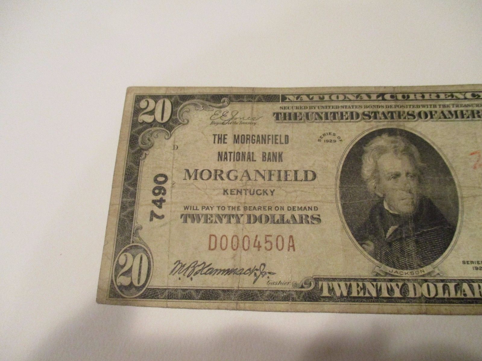 1929 - $20 The Morganfield National Bank of Morganfield, Kentucky – Rare