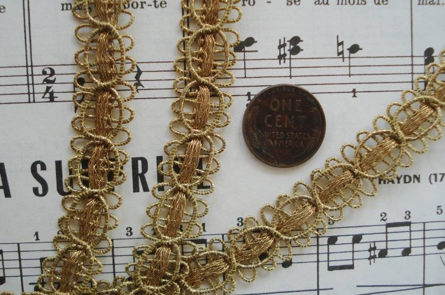 18" ANTIQUE FRENCH GOLD METALLIC PASSEMENTERIE BRAID GIMP VINTAGE LACE TRIM HAT