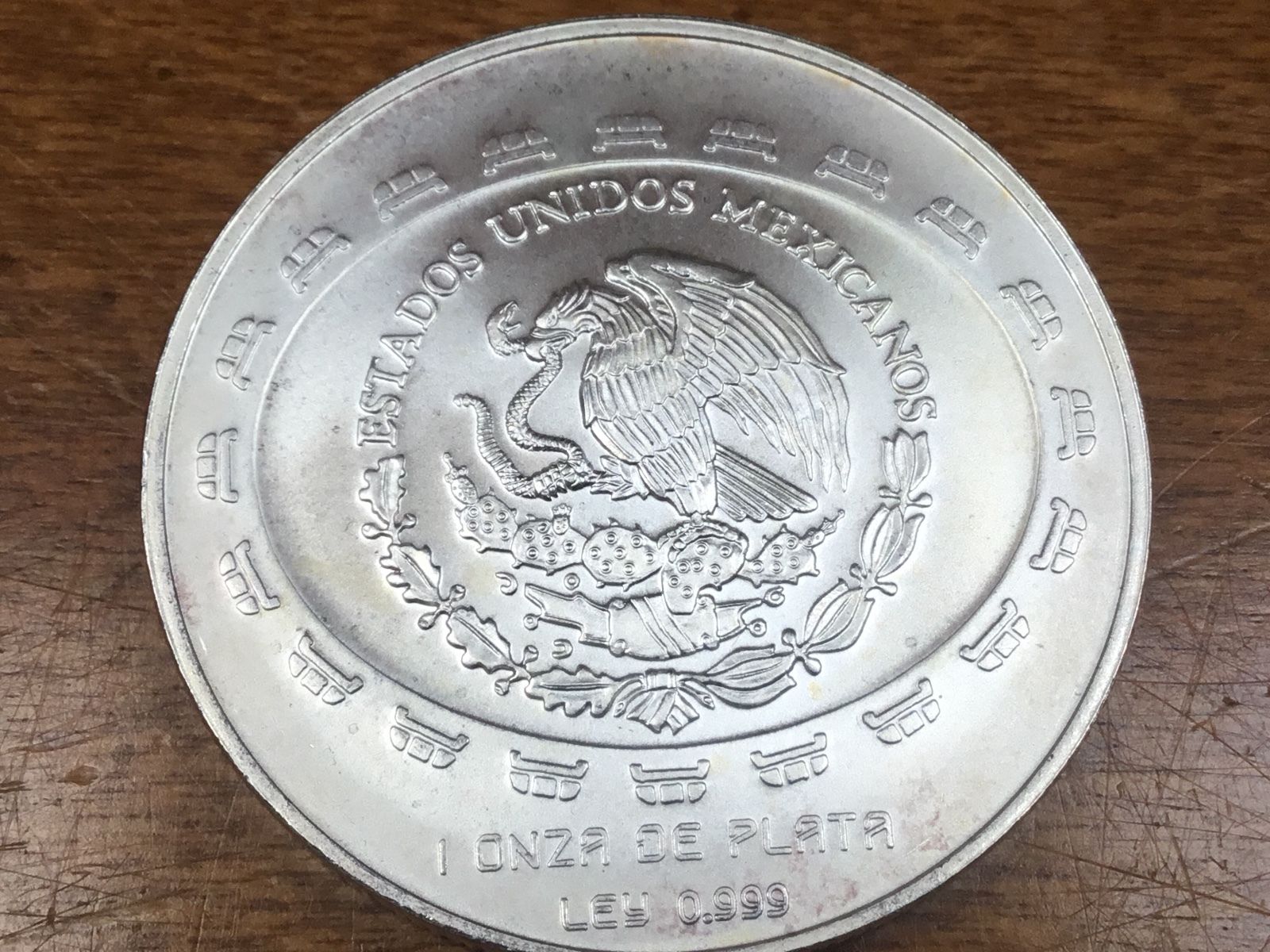 MEXICO 1 Oz 1998 5 PESOS SILVER COIN DISCO DE LA MUERTE