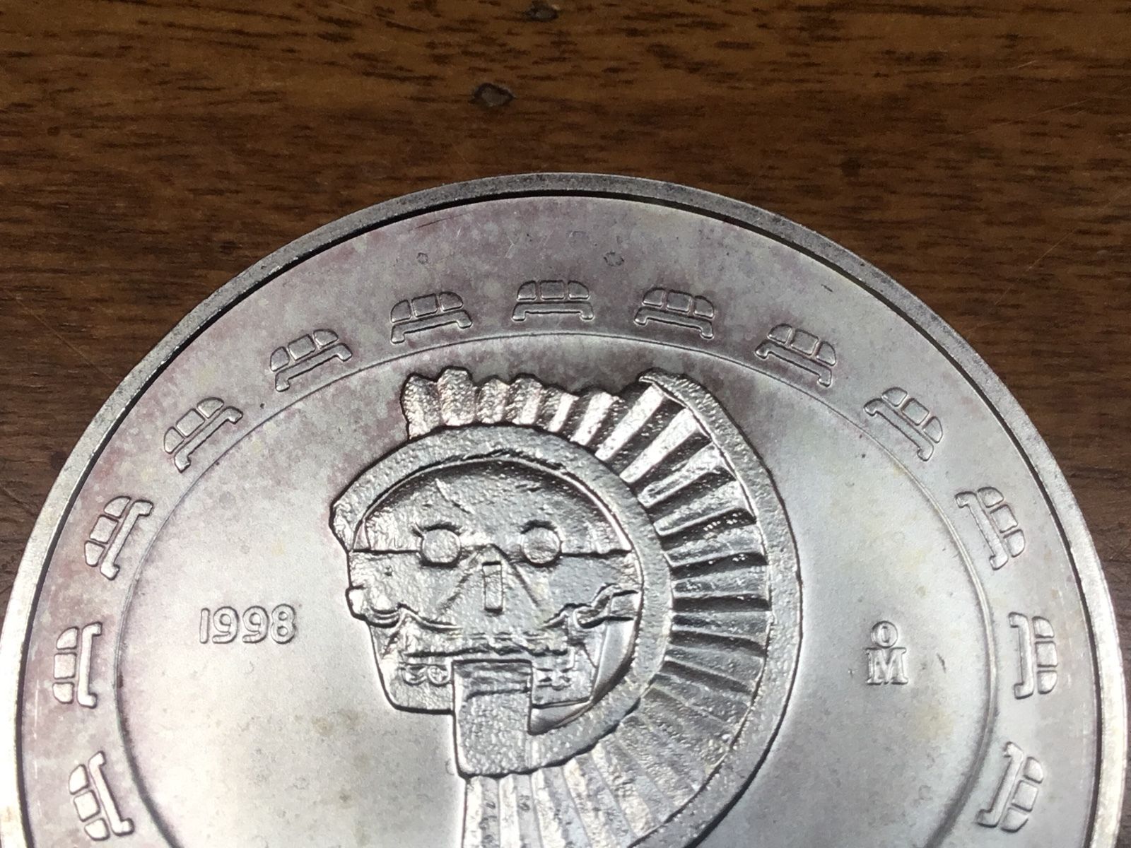 MEXICO 1 Oz 1998 5 PESOS SILVER COIN DISCO DE LA MUERTE