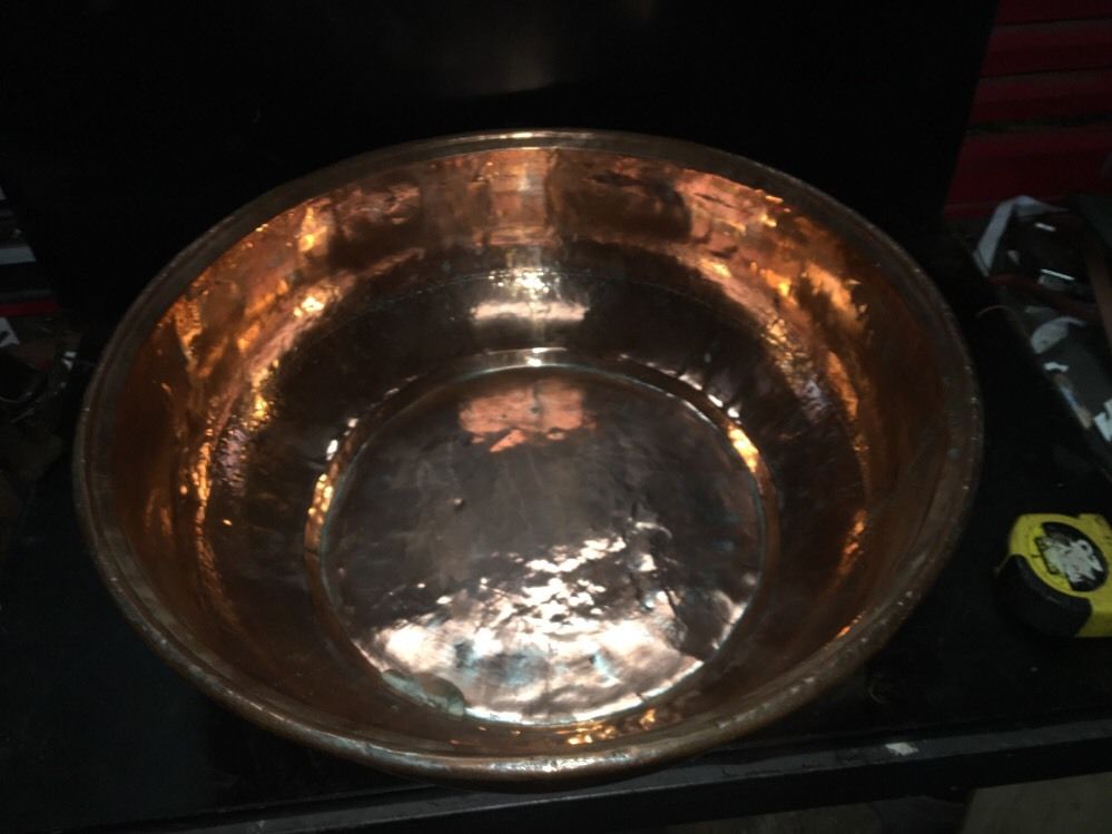 Large Antique Copper Sink Bowl 28" Diameter X 8" Deep