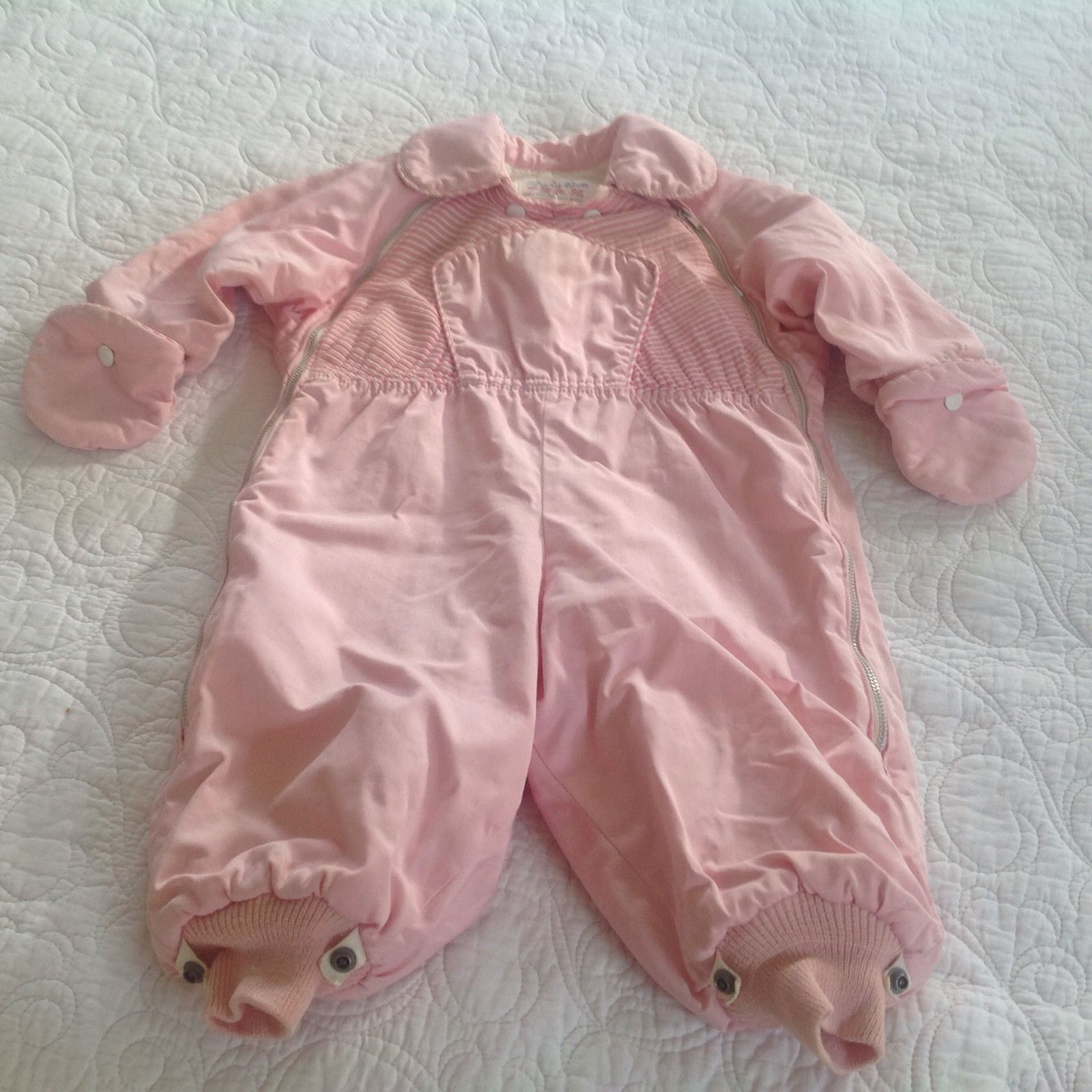 Antique Vintage Pram Baby Pink Snowsuit