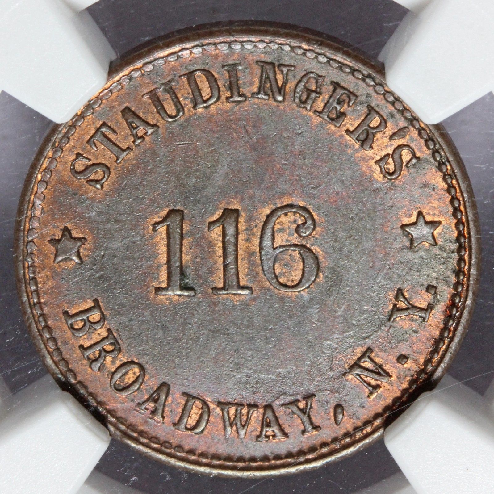 1863 New York NY Staudinger's Civil War Store Token F-630BS-2a - NGC MS 64 BN