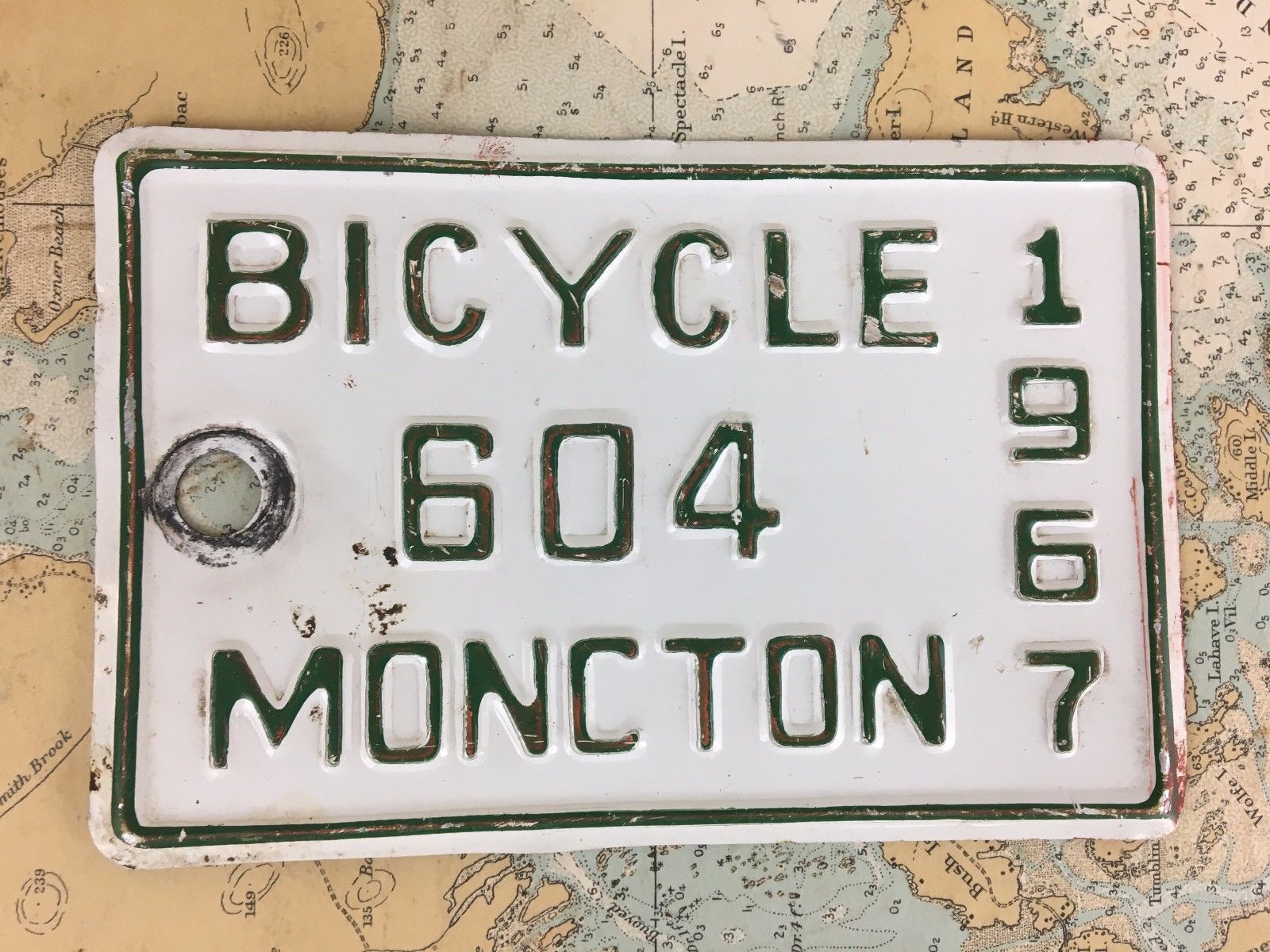 vintage 1967 MONCTON N.B New Brunswick BICYCLE LICENCE PLATE