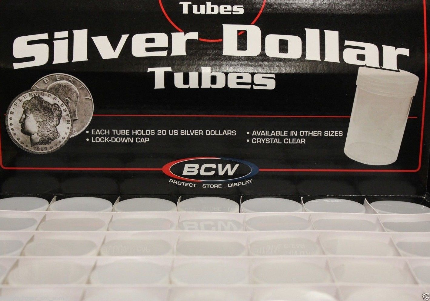 5pk BCW Coin Tube Silver Morgan Dollar Plastic Storage Tubes Screw Cap HOLDS 20