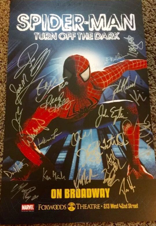 SPIDER-MAN TURN OFF THE DARK BROADWAY CAST SIGNED WINDOW CARD/POSTER!!!