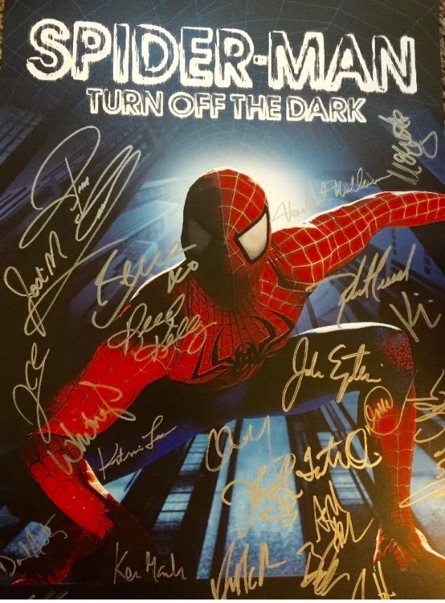 SPIDER-MAN TURN OFF THE DARK BROADWAY CAST SIGNED WINDOW CARD/POSTER!!!