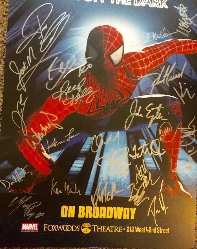 SPIDER-MAN TURN OFF THE DARK BROADWAY CAST SIGNED WINDOW CARD/POSTER!!!