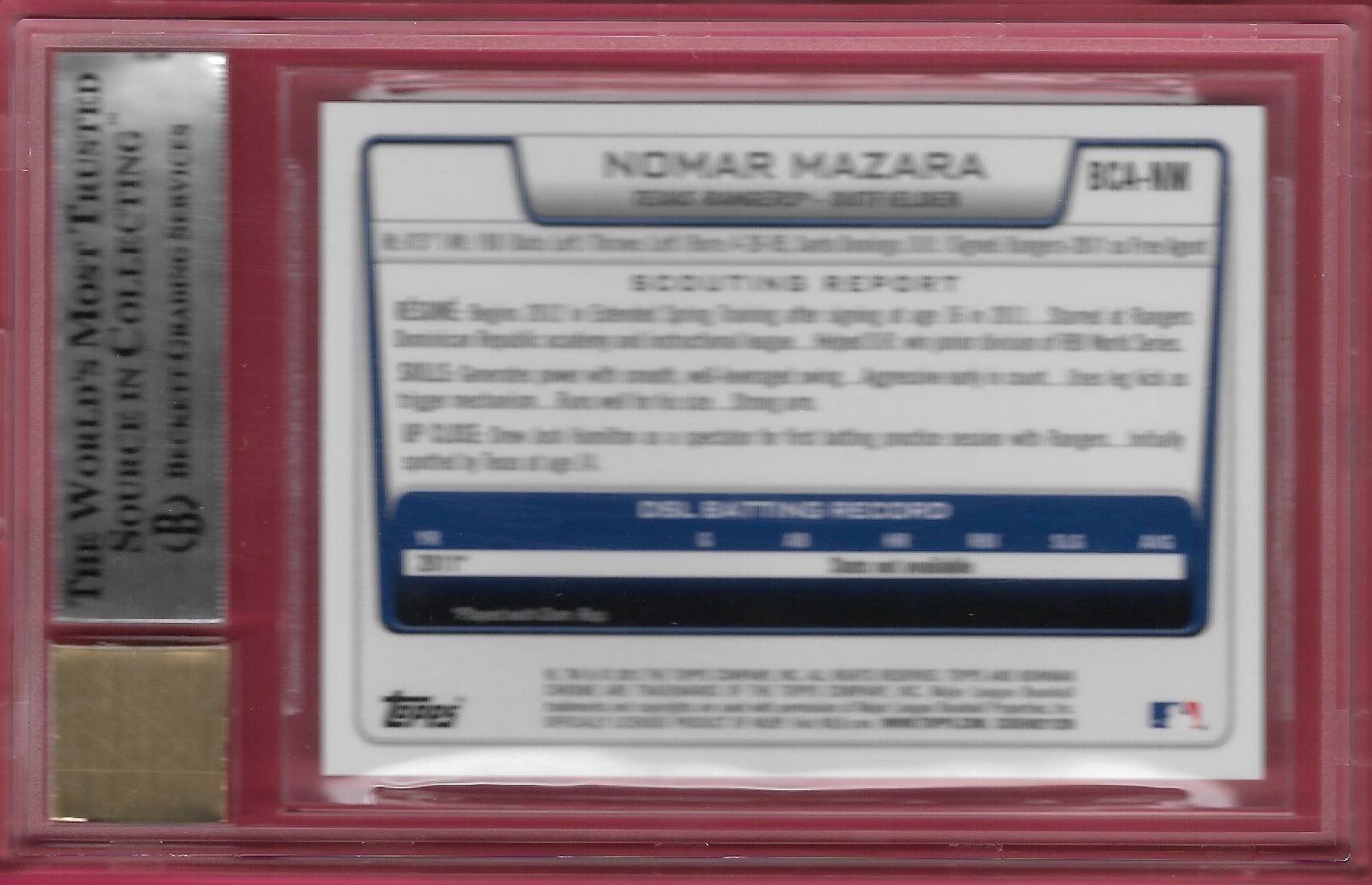 2012 Bowman Chrome Rangers Nomar Mazara Autograph Rookie Card BGS 9 w/10 AUTO!