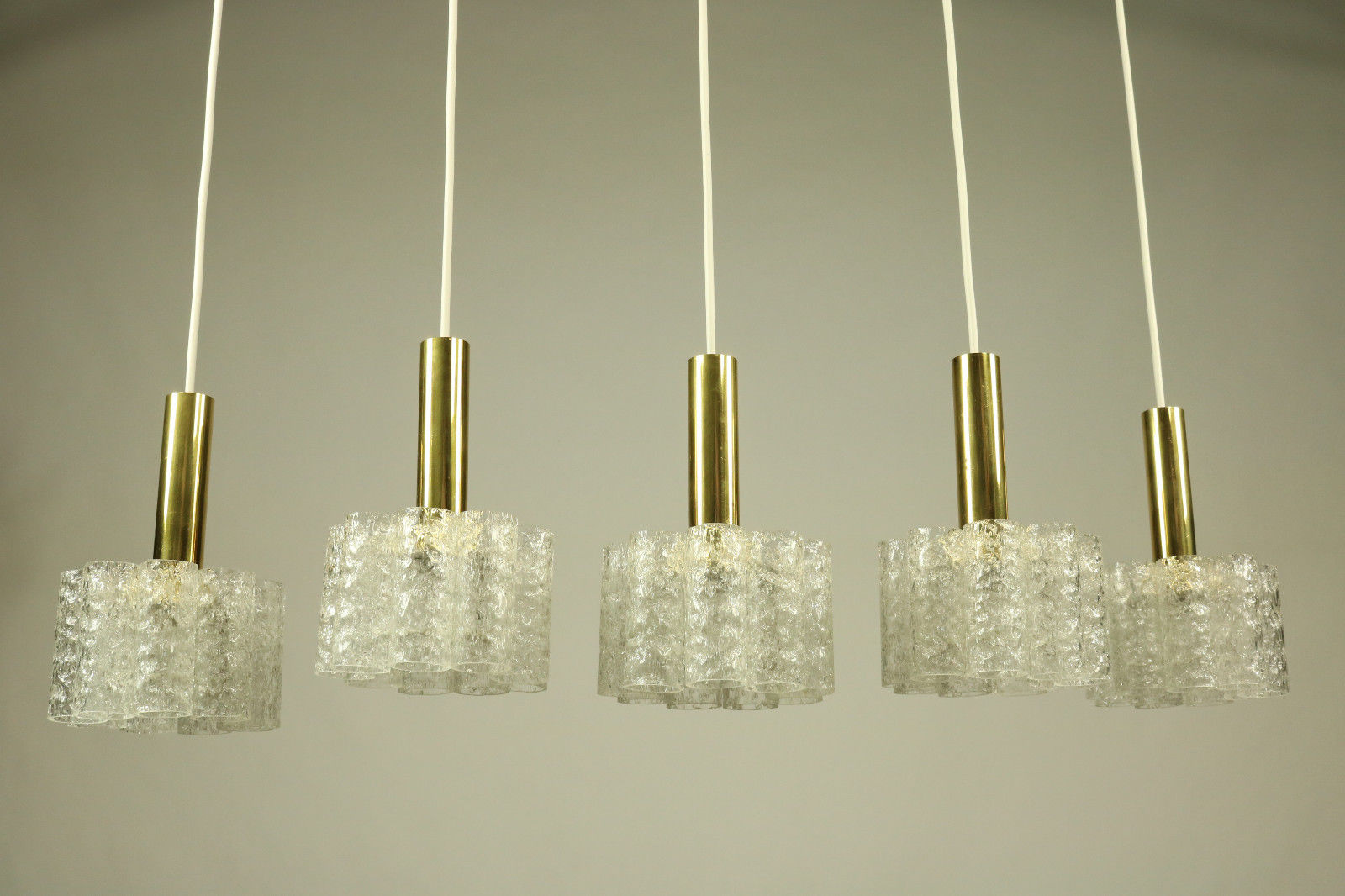Set of 5 Doria Pendant Glass Tube Chandeliers Lamps Lights Vintage Mid Century