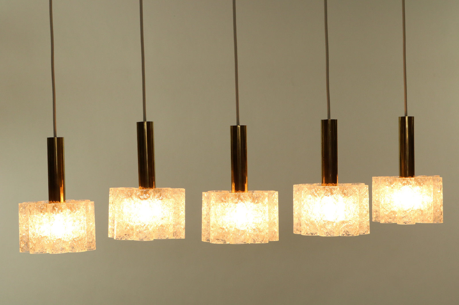 Set of 5 Doria Pendant Glass Tube Chandeliers Lamps Lights Vintage Mid Century