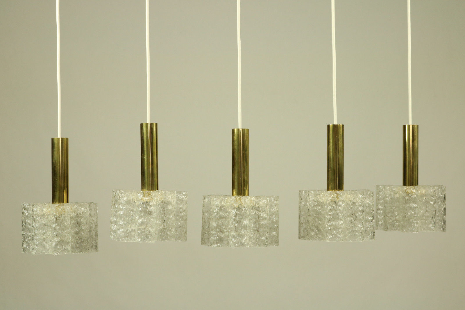 Set of 5 Doria Pendant Glass Tube Chandeliers Lamps Lights Vintage Mid Century