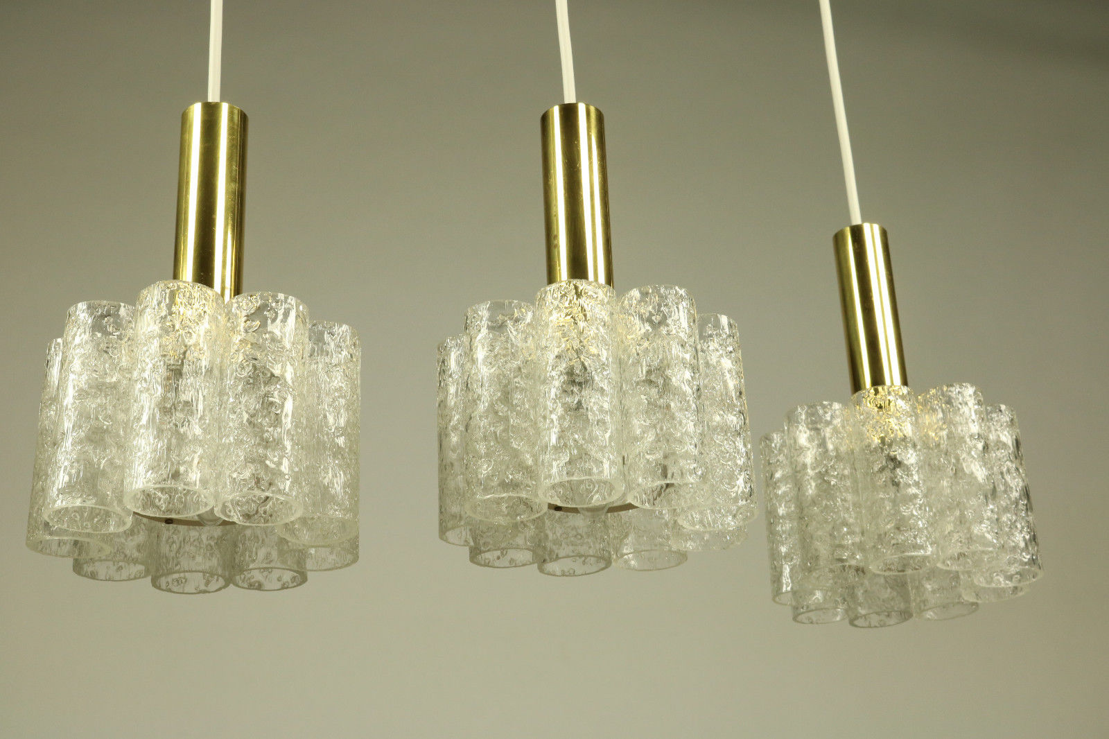 Set of 5 Doria Pendant Glass Tube Chandeliers Lamps Lights Vintage Mid Century