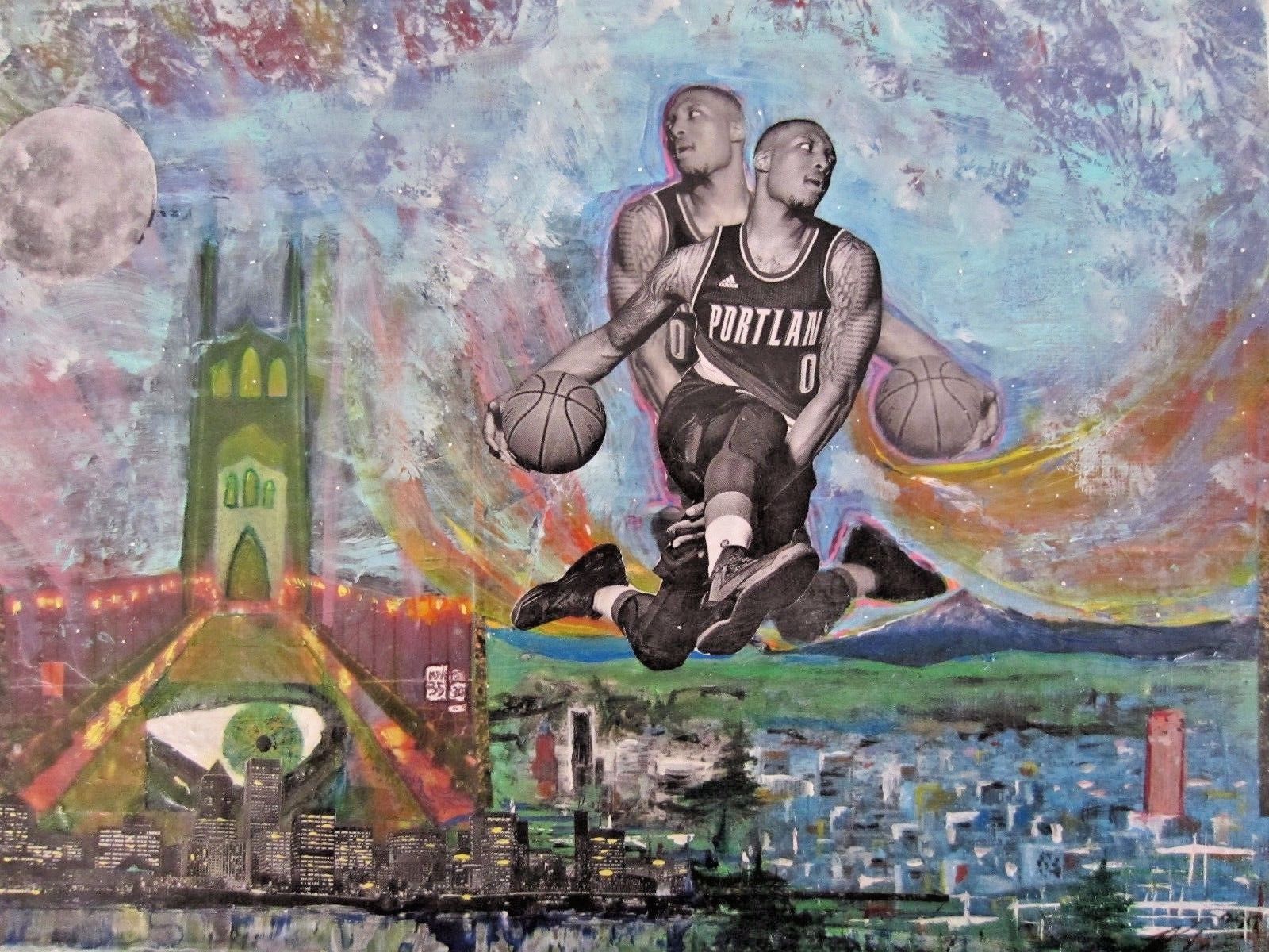 Original Work of Art Artist TJ Leipzig Portland Basketball Damian Lillard OOAK