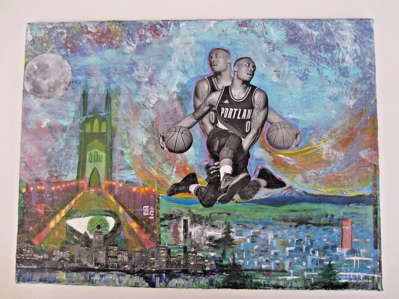 Original Work of Art Artist TJ Leipzig Portland Basketball Damian Lillard OOAK