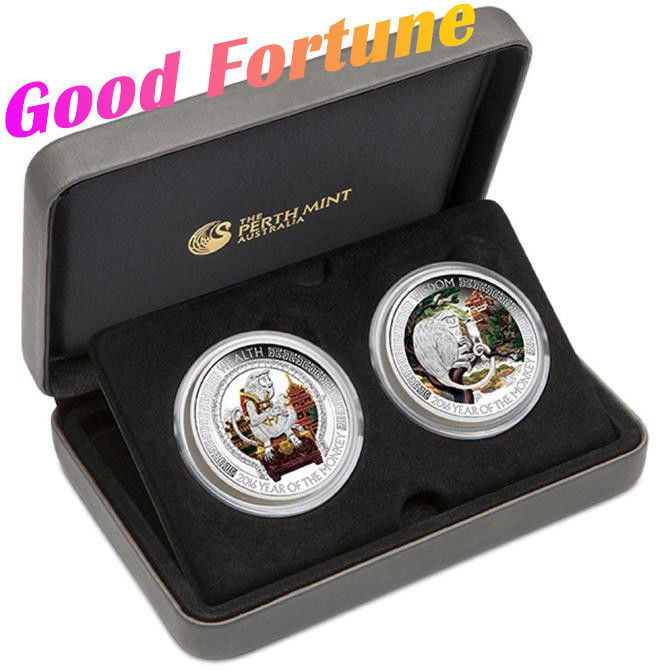Australia Lunar Good Fortune 2016 Year of Monkey 1oz Silver Proof Two-Coin Set！！