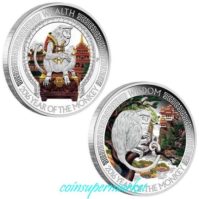 Australia Lunar Good Fortune 2016 Year of Monkey 1oz Silver Proof Two-Coin Set！！