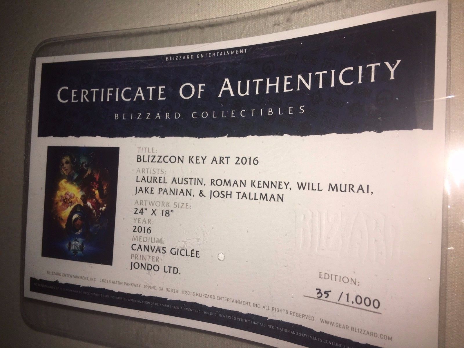 BLIZZCON 2016 Key Art Print framed Lithograph litho w/COA by Tallman & others