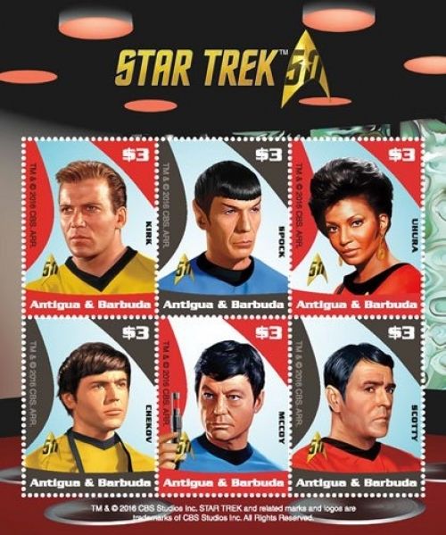 Antigua - Star Trek 50th Anniversary- Sheet of 6 Stamps 2017 MNH