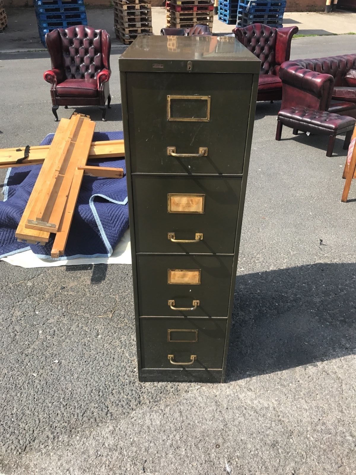 Vintage filing cabinet 1940s retro 4 drawer with key