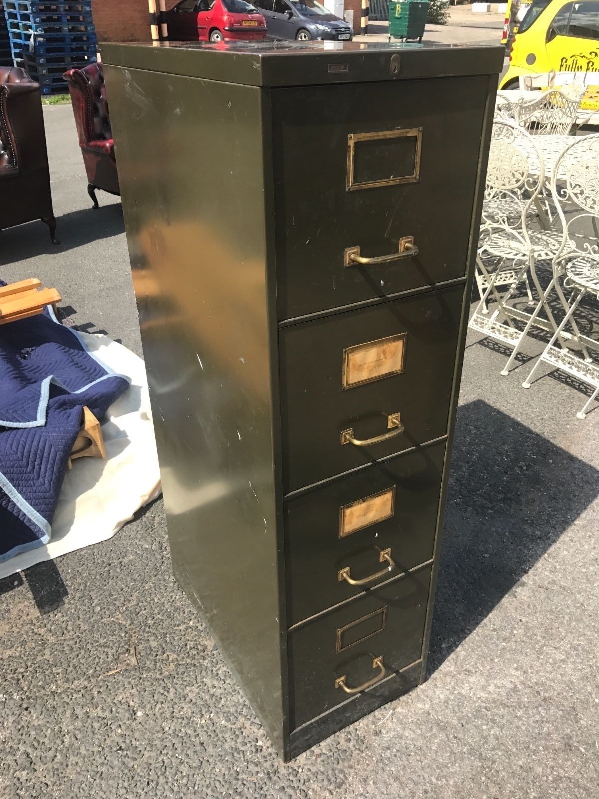 Vintage filing cabinet 1940s retro 4 drawer with key